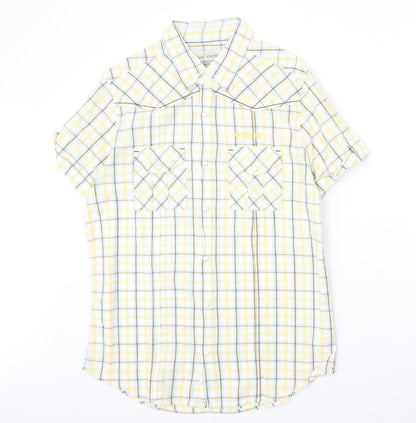 Southside Mens Yellow Plaid Cotton Button-Up Size M Collared Button