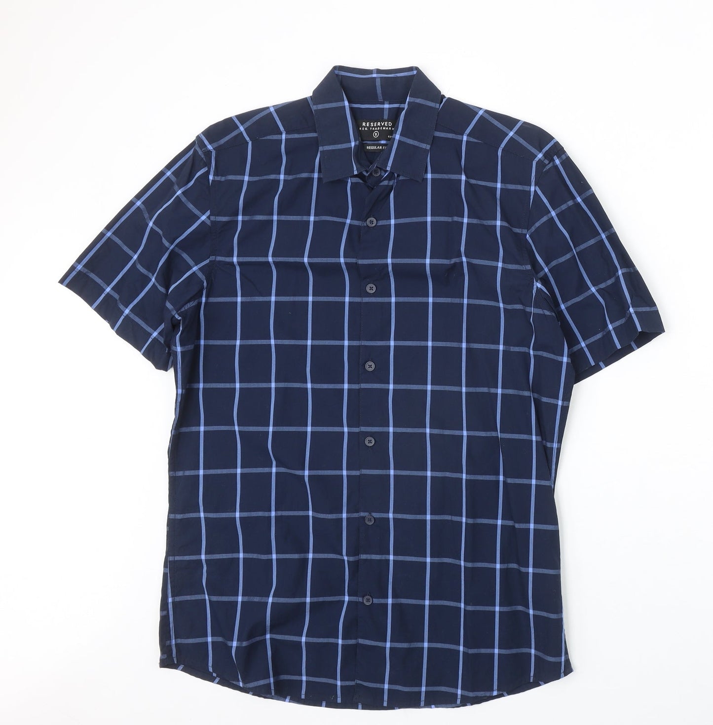 RESERVED Mens Blue Plaid Cotton Button-Up Size S Collared Button