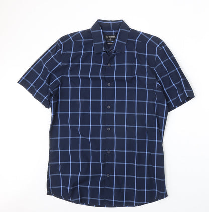 RESERVED Mens Blue Plaid Cotton Button-Up Size S Collared Button