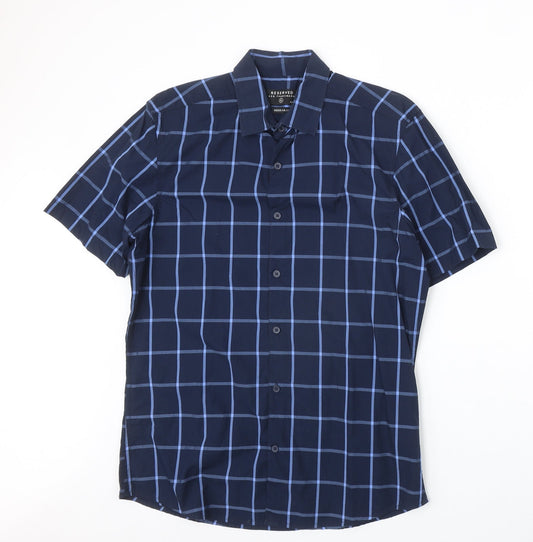 RESERVED Mens Blue Plaid Cotton Button-Up Size S Collared Button