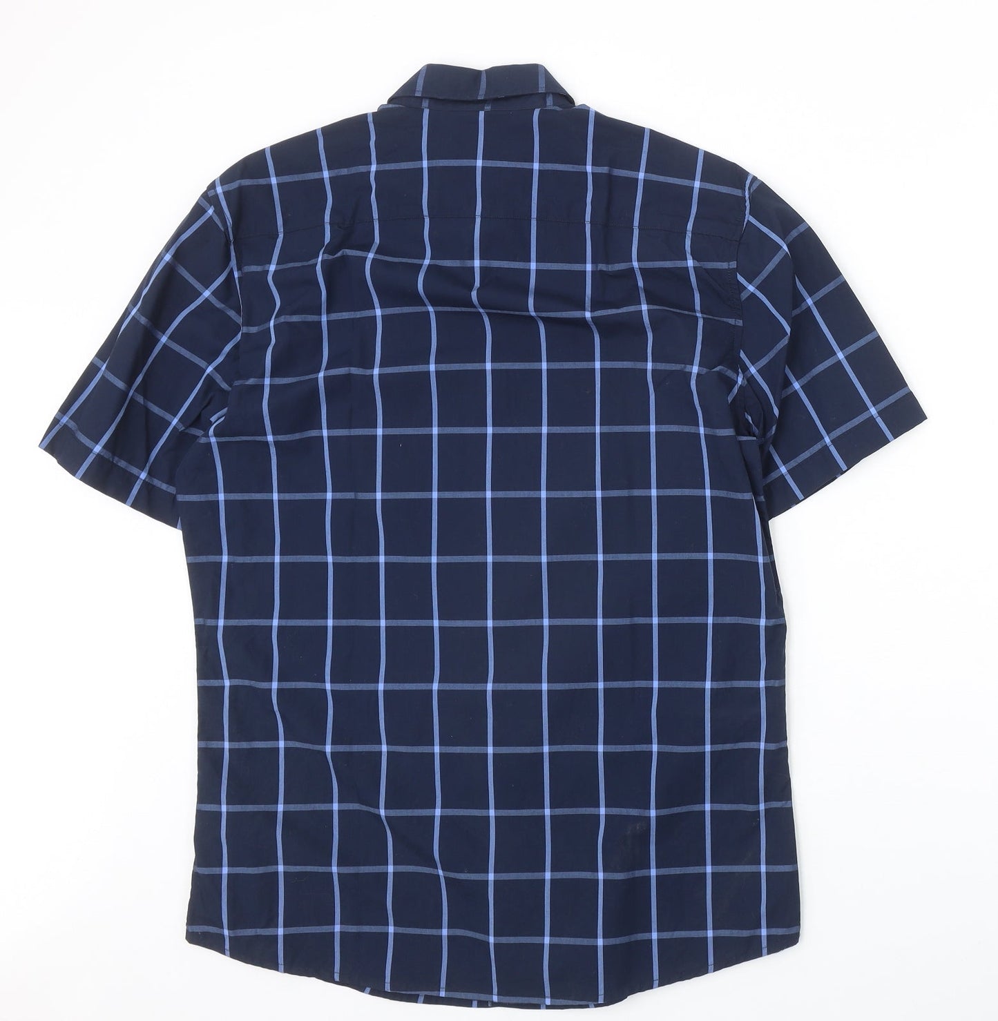 RESERVED Mens Blue Plaid Cotton Button-Up Size S Collared Button