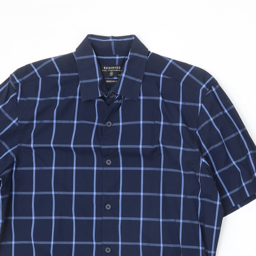 RESERVED Mens Blue Plaid Cotton Button-Up Size S Collared Button