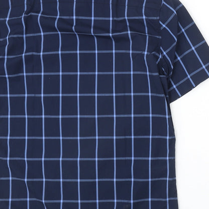 RESERVED Mens Blue Plaid Cotton Button-Up Size S Collared Button