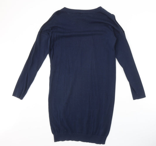 ASOS Womens Blue Acrylic Jumper Dress Size 8 Round Neck Pullover