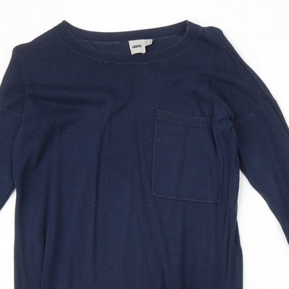 ASOS Womens Blue Acrylic Jumper Dress Size 8 Round Neck Pullover