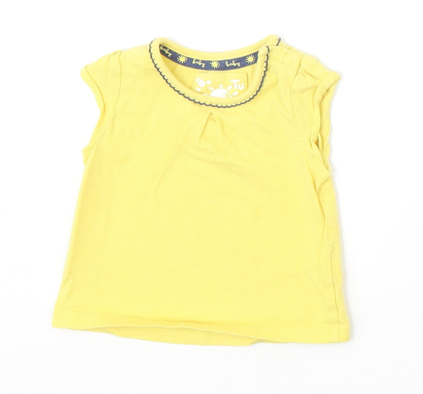 TU Girls Yellow 100% Cotton Basic T-Shirt Size 0-3 Months Round Neck Snap