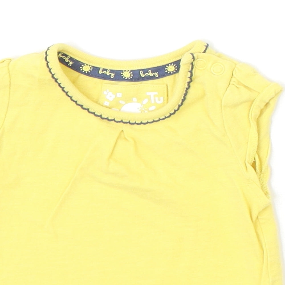 TU Girls Yellow 100% Cotton Basic T-Shirt Size 0-3 Months Round Neck Snap