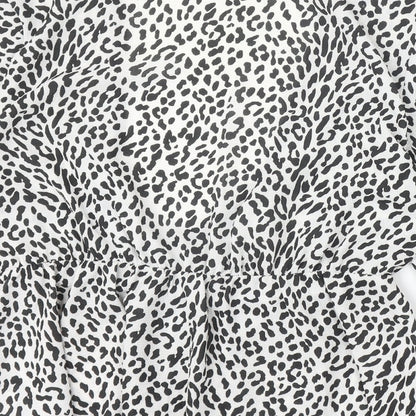 PRETTYLITTLETHING Womens White Animal Print Polyester Basic Blouse Size 14 V-Neck - Leopard Print Angel Sleeve