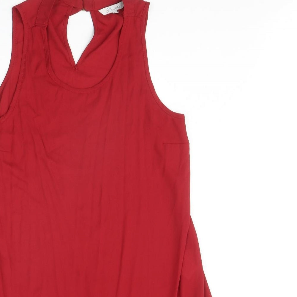 Peacocks Womens Red Polyester A-Line Size 12 Round Neck Buckle