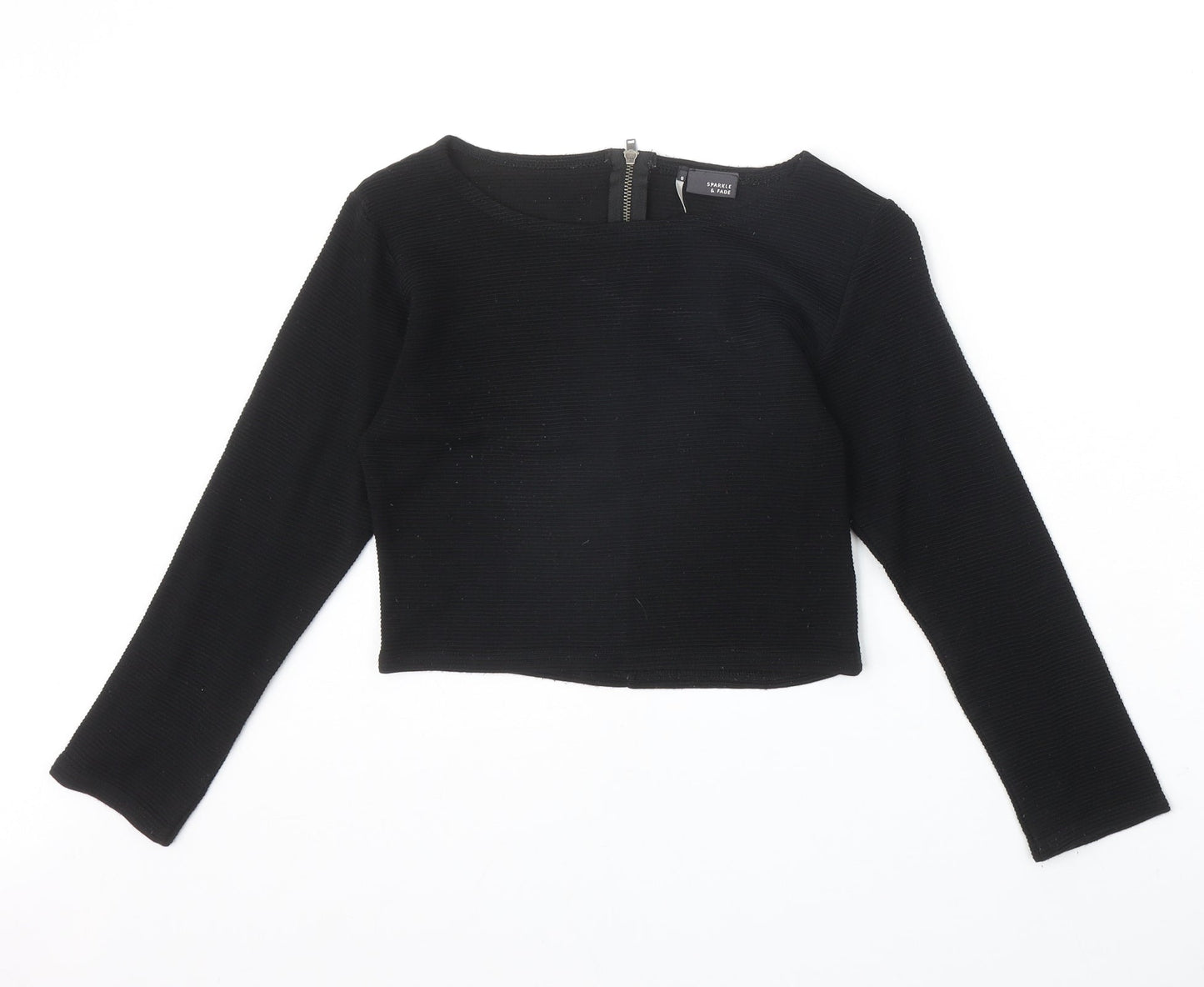 Womens UK Size S Sparkle & Fade Black Cropped T-Shirt