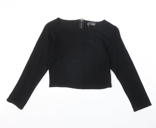 Womens UK Size S Sparkle & Fade Black Cropped T-Shirt