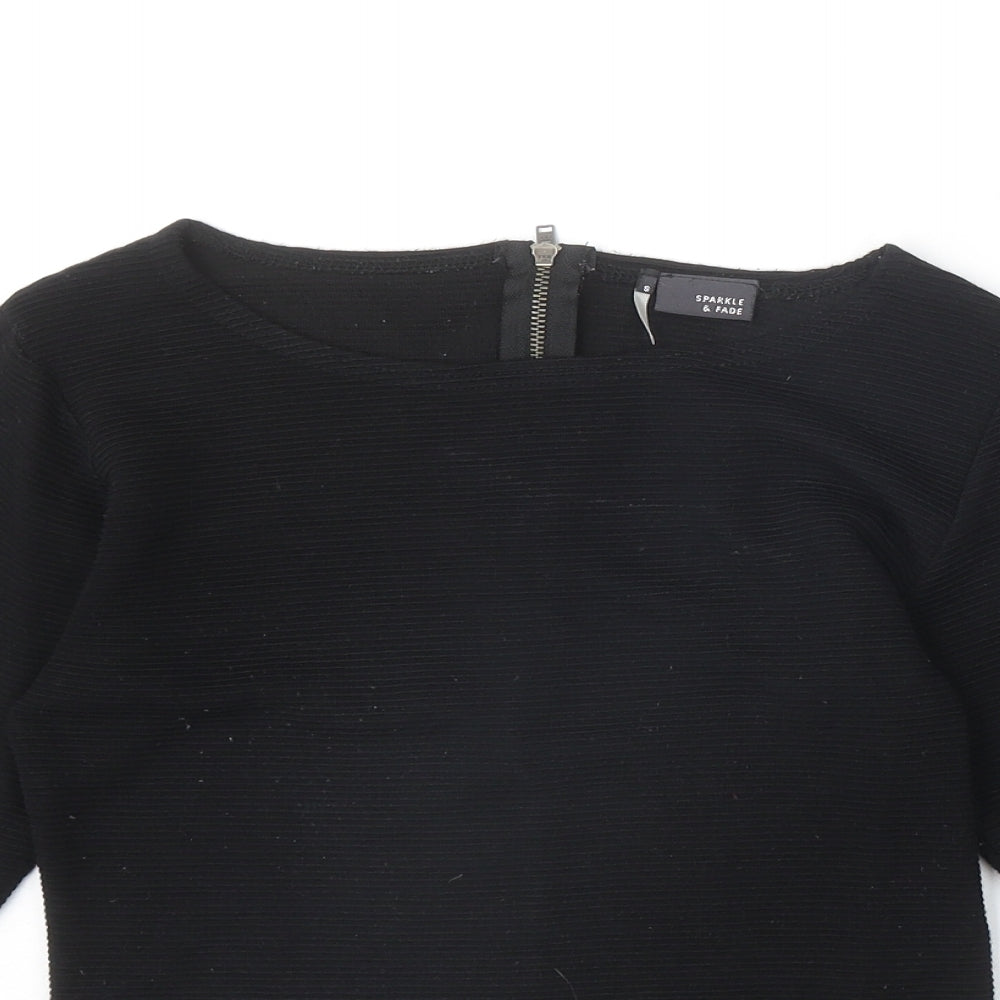 Womens UK Size S Sparkle & Fade Black Cropped T-Shirt