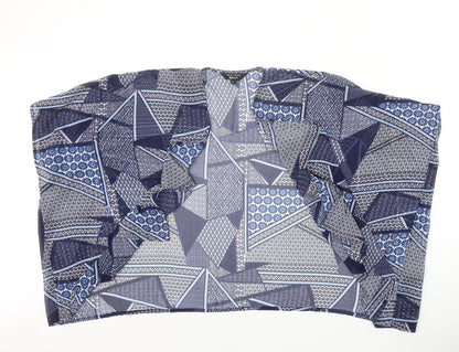 New Look Girls Blue Geometric Polyester Kimono Blouse Size S V-Neck Pullover
