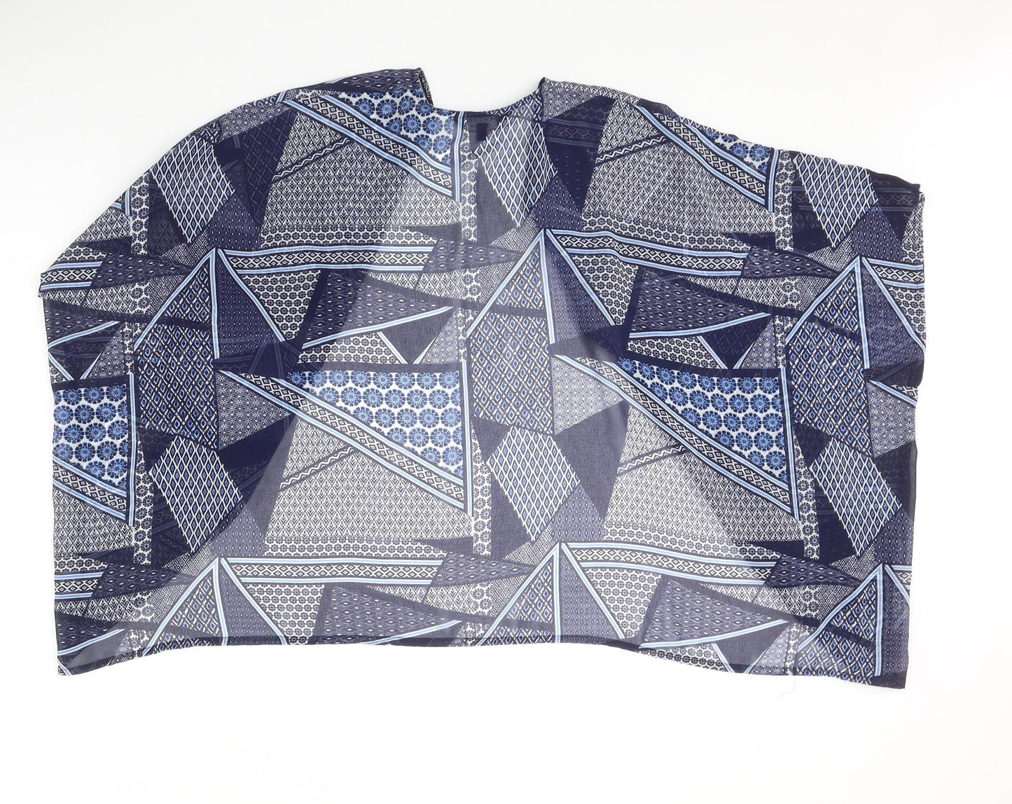 New Look Girls Blue Geometric Polyester Kimono Blouse Size S V-Neck Pullover