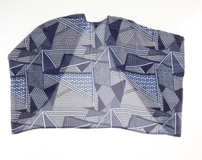 New Look Girls Blue Geometric Polyester Kimono Blouse Size S V-Neck Pullover