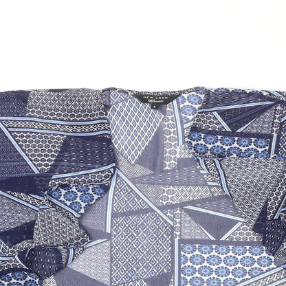 New Look Girls Blue Geometric Polyester Kimono Blouse Size S V-Neck Pullover