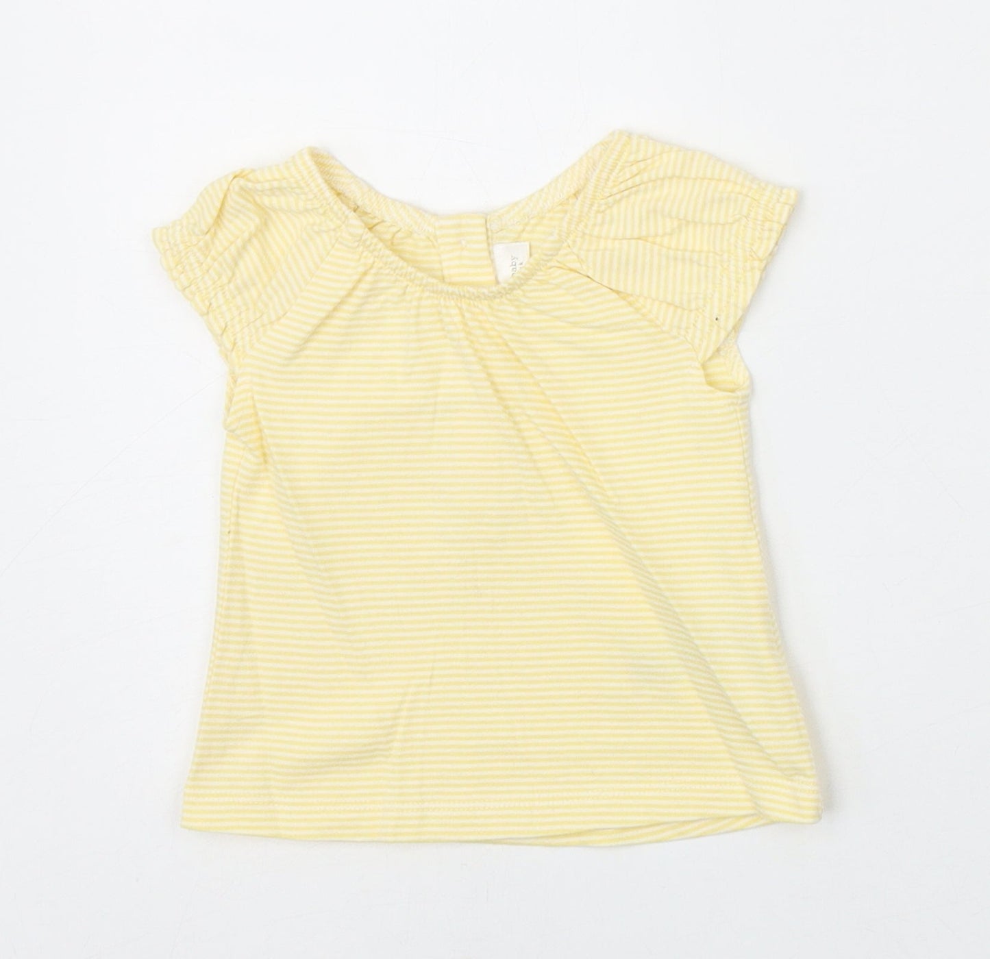NEXT Baby Yellow Striped 100% Cotton Basic T-Shirt Size 0-3 Months Scoop Neck Button