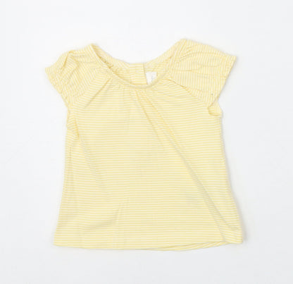 NEXT Baby Yellow Striped 100% Cotton Basic T-Shirt Size 0-3 Months Scoop Neck Button