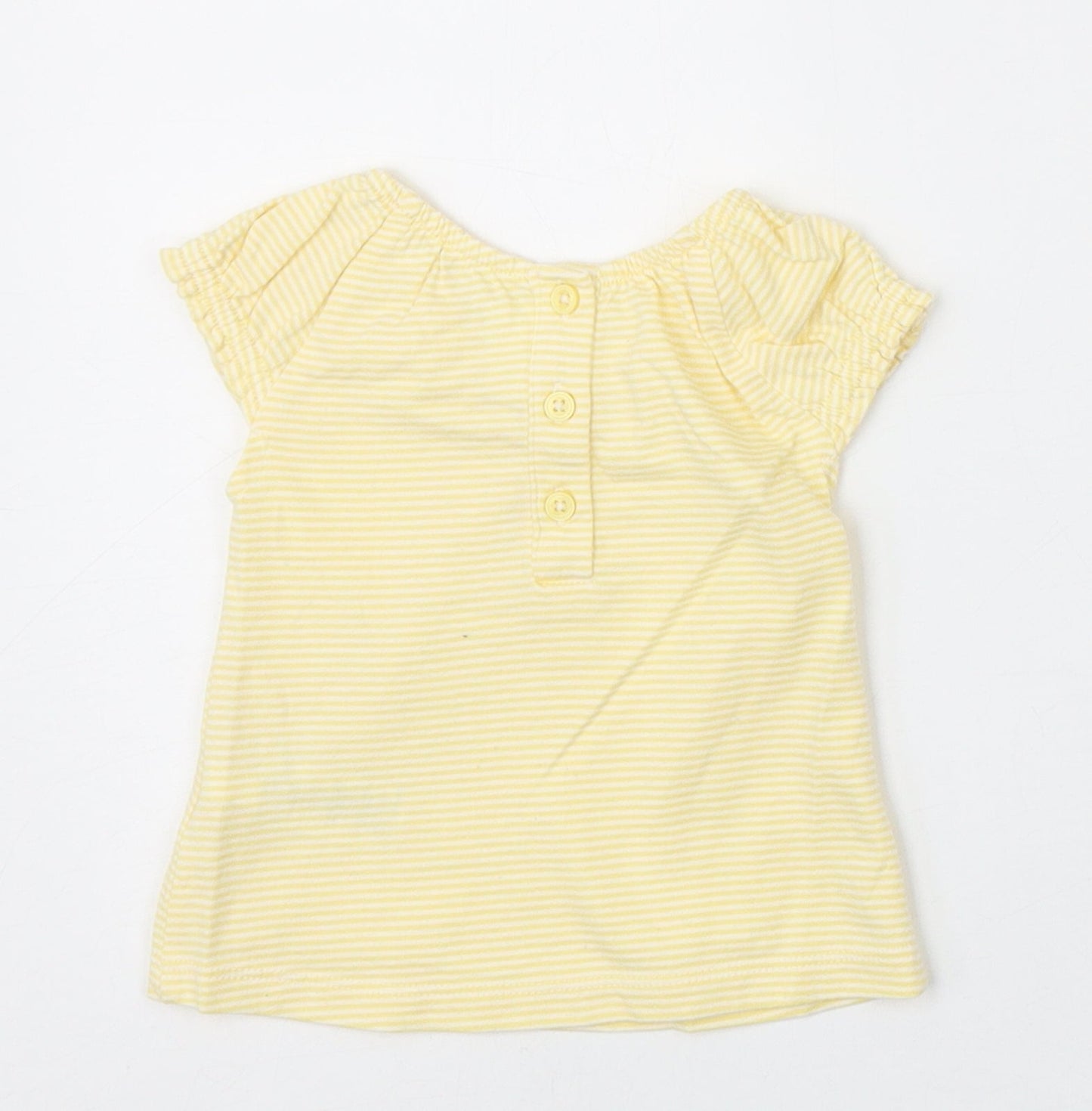 NEXT Baby Yellow Striped 100% Cotton Basic T-Shirt Size 0-3 Months Scoop Neck Button