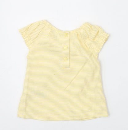 NEXT Baby Yellow Striped 100% Cotton Basic T-Shirt Size 0-3 Months Scoop Neck Button