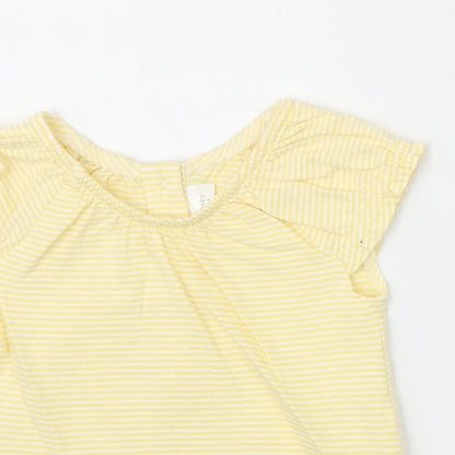 NEXT Baby Yellow Striped 100% Cotton Basic T-Shirt Size 0-3 Months Scoop Neck Button