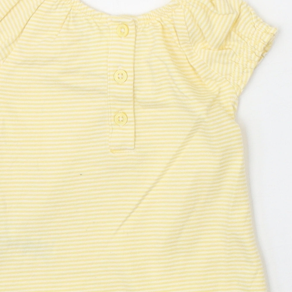NEXT Baby Yellow Striped 100% Cotton Basic T-Shirt Size 0-3 Months Scoop Neck Button