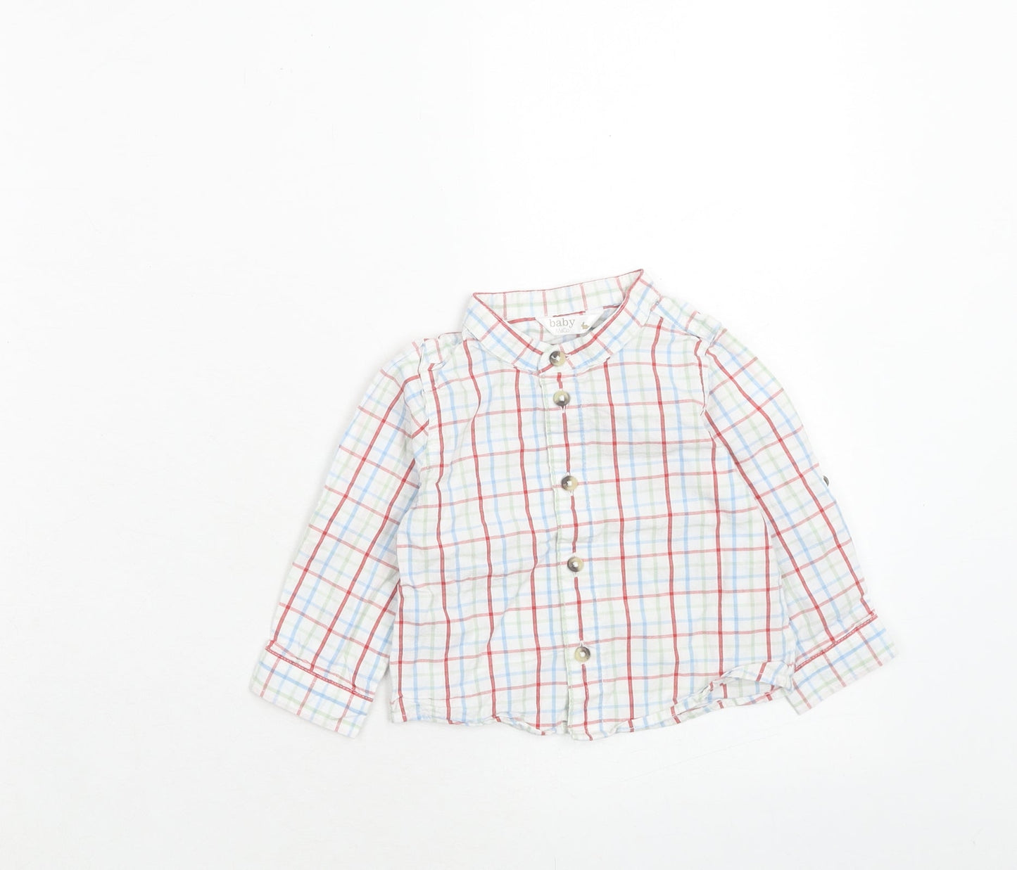 M&Co Boys Multicoloured Plaid Cotton Basic Button-Up Size 6-9 Months Collared Button