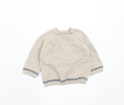 NEXT Boys Beige Cotton Pullover Jumper Size 0-3 Months Button