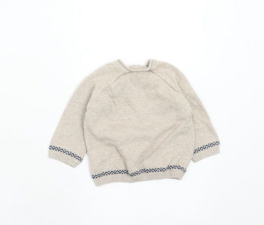 NEXT Boys Beige Cotton Pullover Jumper Size 0-3 Months Button