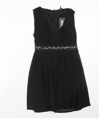Select Womens Black Polyester Trapeze & Swing Size 8 V-Neck Zip