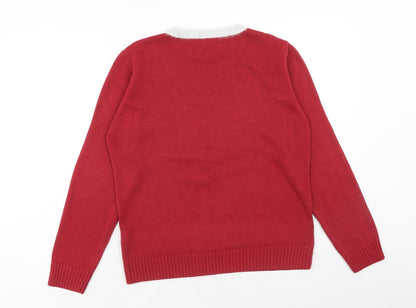 Sugar Crisp Mens Red Round Neck Acrylic Pullover Jumper Size L Long Sleeve - Snowflake