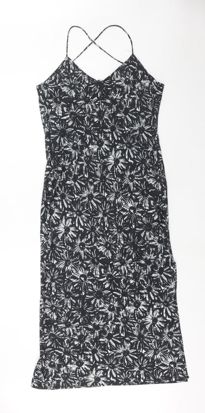 Topshop Womens Black Fair Isle Polyester Slip Dress Size 10 V-Neck Pullover