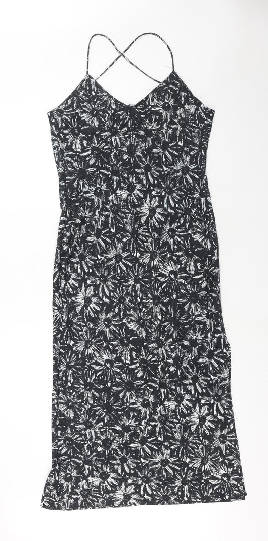 Topshop Womens Black Fair Isle Polyester Slip Dress Size 10 V-Neck Pullover