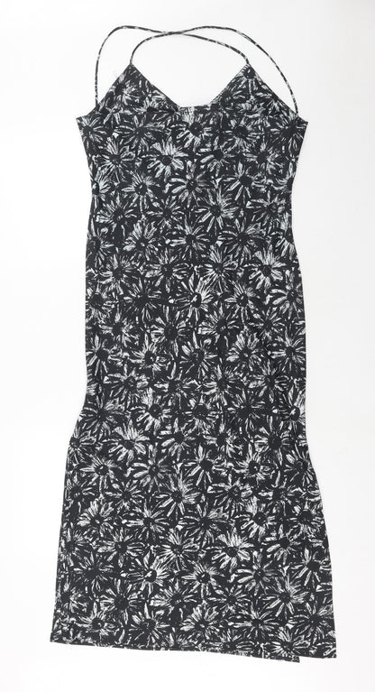 Topshop Womens Black Fair Isle Polyester Slip Dress Size 10 V-Neck Pullover