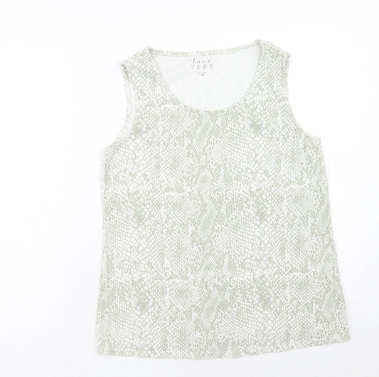 Bonmarché Womens Green Geometric Cotton Basic Tank Size 18 Scoop Neck - Snake print