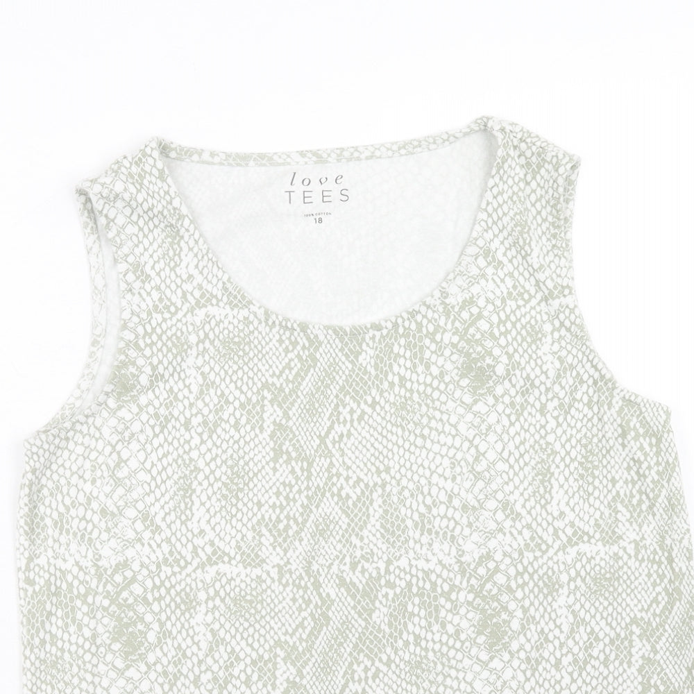 Bonmarché Womens Green Geometric Cotton Basic Tank Size 18 Scoop Neck - Snake print