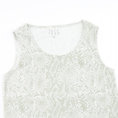 Bonmarché Womens Green Geometric Cotton Basic Tank Size 18 Scoop Neck - Snake print