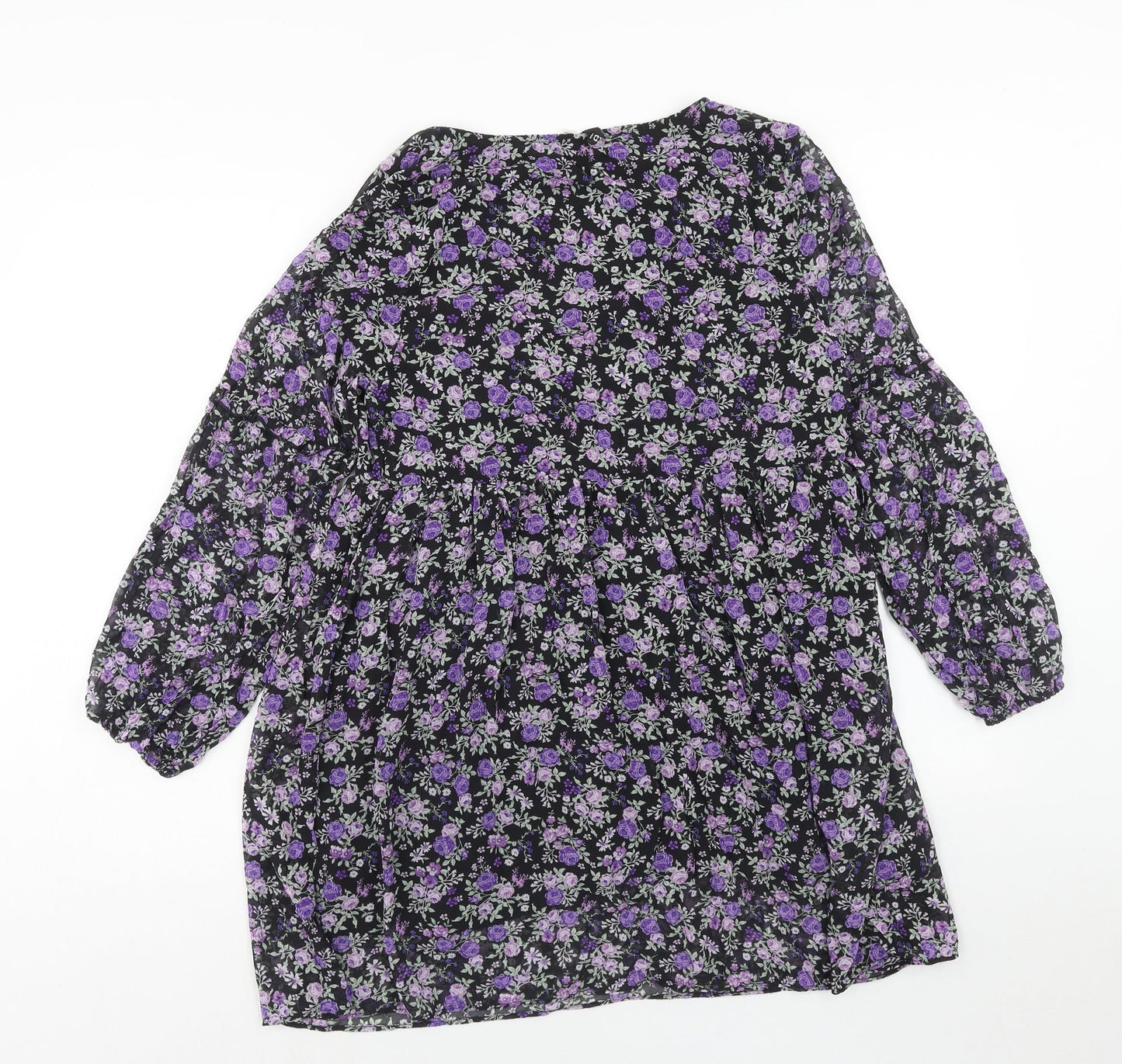 H&M Womens Purple Floral Polyester A-Line Size M V-Neck Pullover