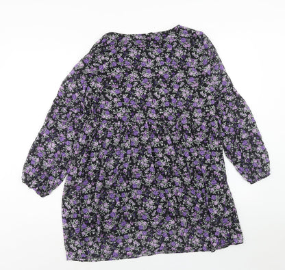 H&M Womens Purple Floral Polyester A-Line Size M V-Neck Pullover