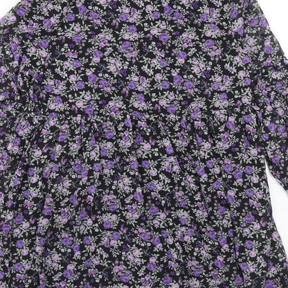 H&M Womens Purple Floral Polyester A-Line Size M V-Neck Pullover