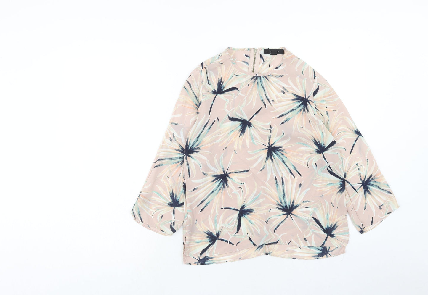 Atmosphere Womens Pink Geometric Polyester Basic Blouse Size 6 Round Neck