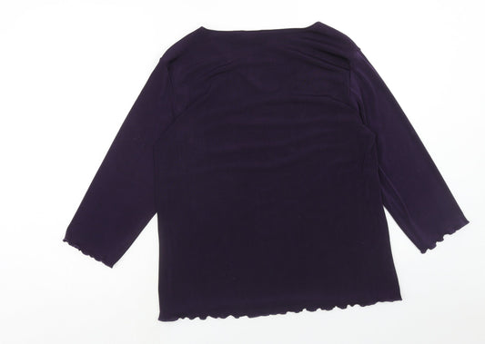 Bonmarché Womens Purple Polyester Basic Blouse Size M V-Neck - Lettuce Hem