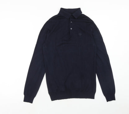 River Island Mens Blue Polyester Polo Size XS Collared Button