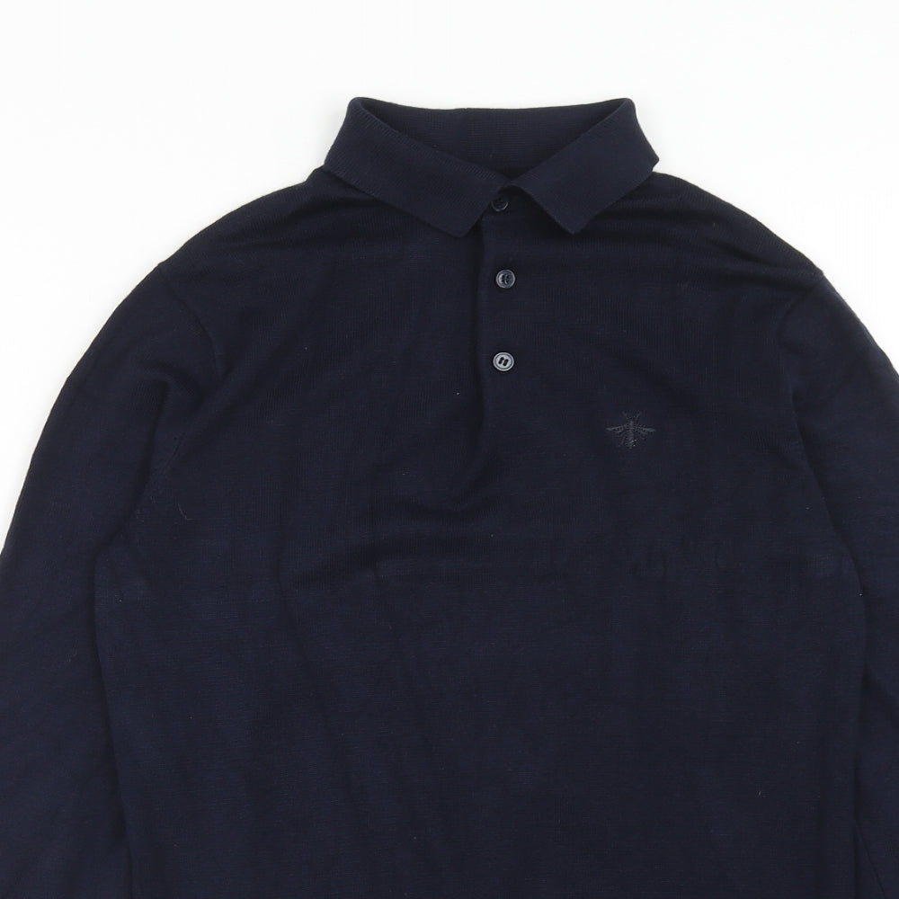 River Island Mens Blue Polyester Polo Size XS Collared Button