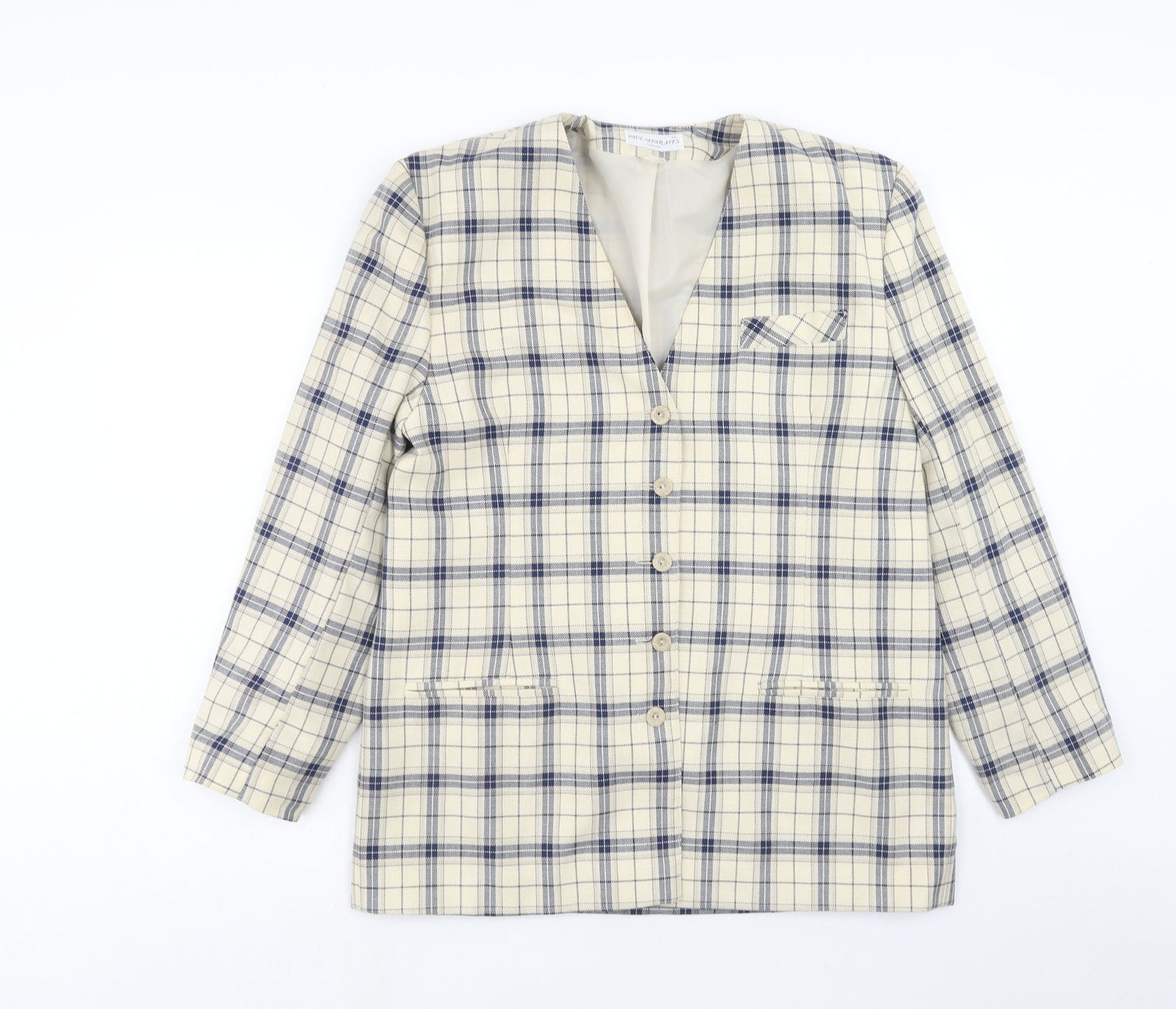 Paul Separates Womens Ivory Plaid Polyester Jacket Blazer Size 16