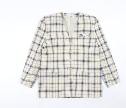 Paul Separates Womens Ivory Plaid Polyester Jacket Blazer Size 16