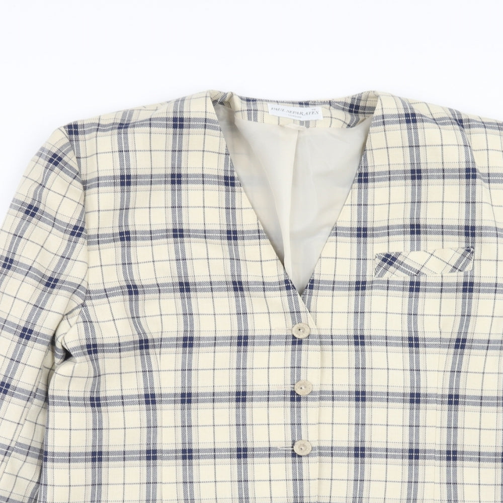 Paul Separates Womens Ivory Plaid Polyester Jacket Blazer Size 16