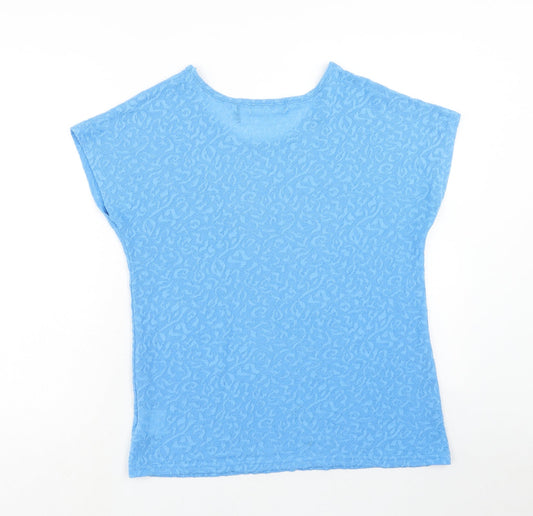 Anthology Womens Blue Geometric Polyester Basic T-Shirt Size 14 Round Neck