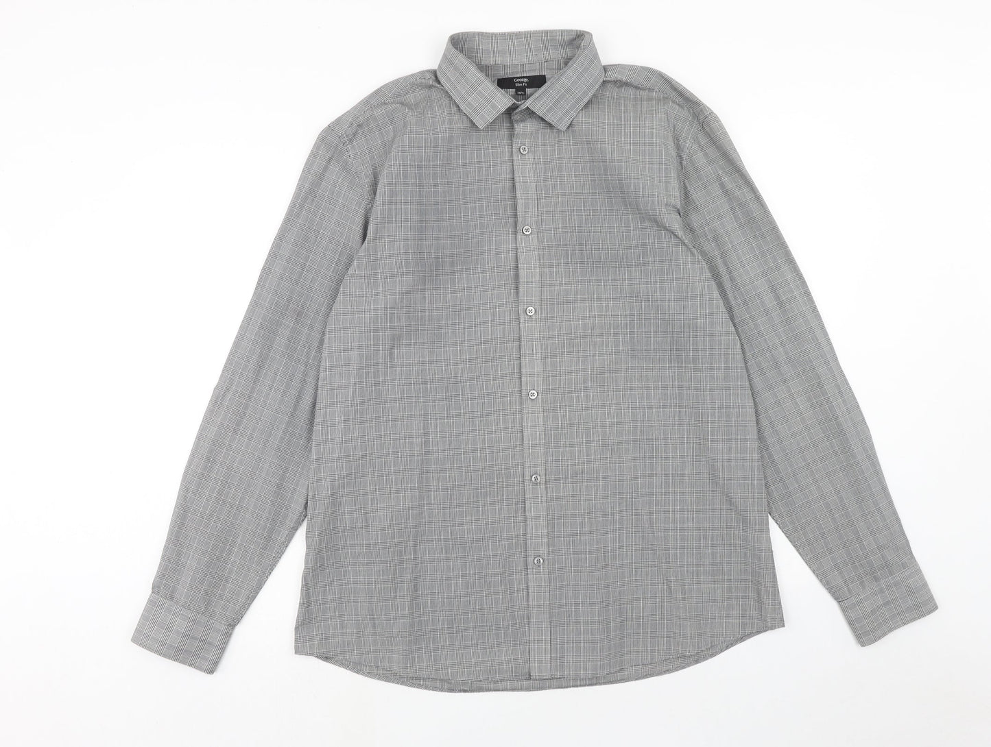 George Mens Grey Polka Dot Polyester Button-Up Size 16.5 Collared Button