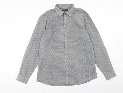 George Mens Grey Polka Dot Polyester Button-Up Size 16.5 Collared Button